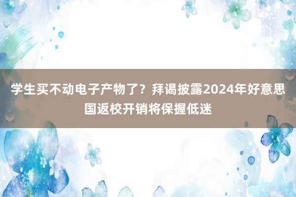 学生买不动电子产物了？拜谒披露2024年好意思国返校开销将保握低迷