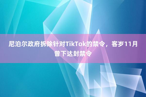 尼泊尔政府拆除针对TikTok的禁令，客岁11月曾下达封禁令