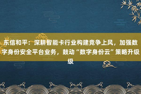 东信和平：深耕智能卡行业构建竞争上风，加强数字身份安全平台业务，鼓动“数字身份云”策略升级