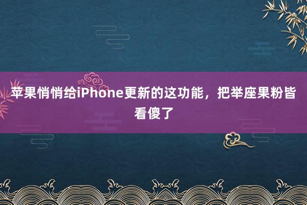 苹果悄悄给iPhone更新的这功能，把举座果粉皆看傻了