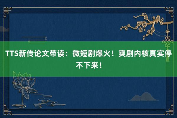 TTS新传论文带读：微短剧爆火！爽剧内核真实停不下来！