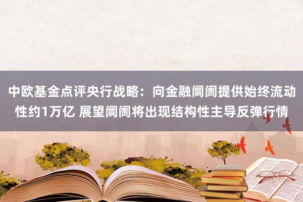 中欧基金点评央行战略：向金融阛阓提供始终流动性约1万亿 展望阛阓将出现结构性主导反弹行情